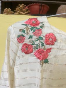 White Kurta Set with Pink Floral Embroidery