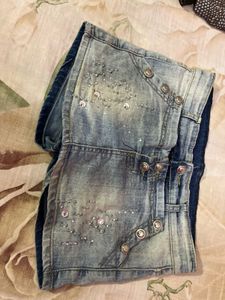 Sparkling Denim Skirt with Embellishments