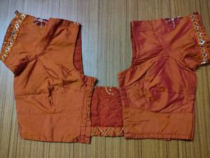 Embellished Orange Silk Blouse