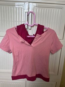 Cute Pink Two-Tone Henley Top