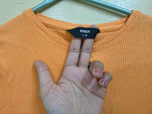 Orange Ribbed Cut-Out Cropped Top