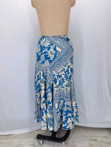 Bohemian Blue Floral Print Midi Skirt
