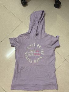 Purple Hooded Short Sleeve Top