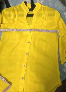 Vibrant Yellow Kurti with Pleated Neckline