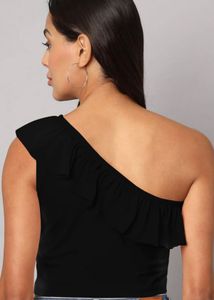 Chic Black One-Shoulder Ruffle Top