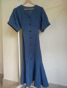 Blue Button-Down Midi Dress