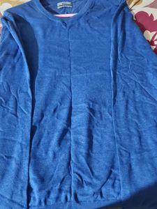 Blue Cotton Crew Neck Sweater