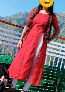Red Kurta with white pants