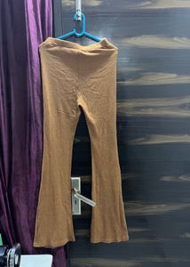 Brown Ribbed Flare Leggings