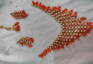 Orange & Crystal Necklace Set
