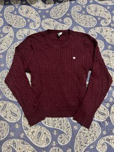 H&amp;M cute embroided burgundy cable knit sweat