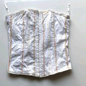 Sequin White Sequined Corset Top