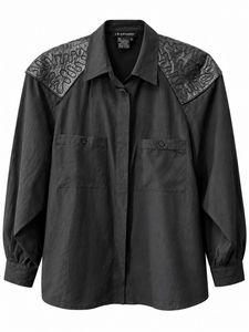 Chic Black Embellished Shoulder Blouse