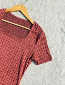 Ribbed Knit Square Neck Dress