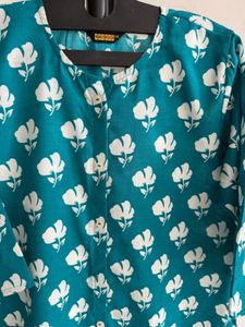 Teal Blue Floral Print Kurta