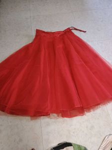 Red slit kurti with skirt