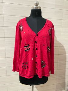 Vintage Festive Embellished Red Cardigan