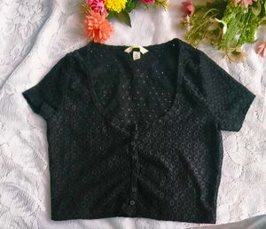 H&amp;M Black Broderie Anglaise Crop Top