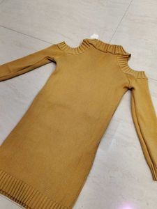 Mustard Cold Shoulder Sweater Dress