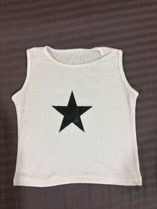 Y2k Grunge White Ribbed Star Crop Top