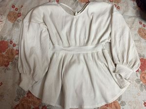 Cream Textured Peplum Top