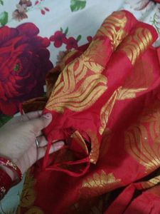 Red Silk suit set with Golden Print