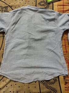 Chic Blue Striped Bow Sleeve Blouse