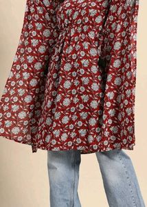 Maroon Floral Print Kaftan Kurta