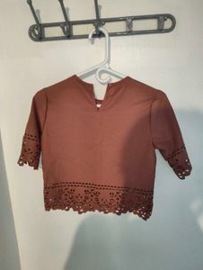 Trendy Brown Laser-Cut Crop Top