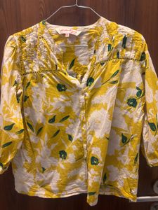 Yellow Floral Print Button-Up Blouse
