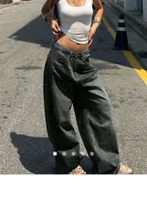 High Waist Washed Black Wide Leg Jeans