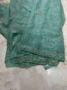 Designer Embellished Teal Saree