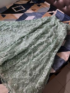 Velvet Green Blouse &amp; Net Leheng