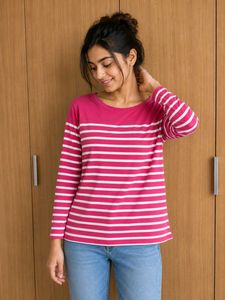 Pink & White Striped Long Sleeve Top