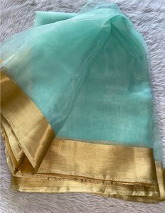 organza Green With Gold Border Saree