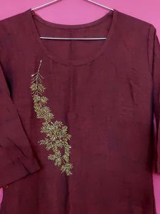 Maroon Embroidered Kurta