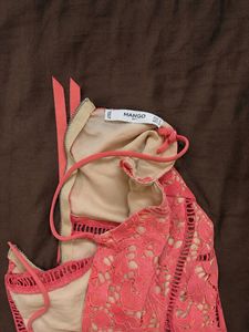 Mango Coral Lace Mini Dress