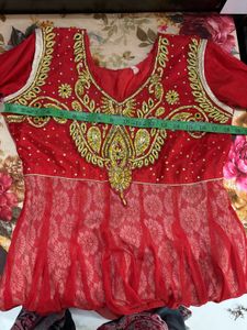 handwork Red Ethnic Gown with Embellishments