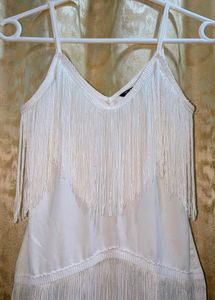 White Spaghetti Strap Tassels Dress