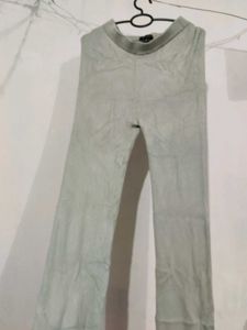 Women's Light Grey Ribbed Knit Flared Pants