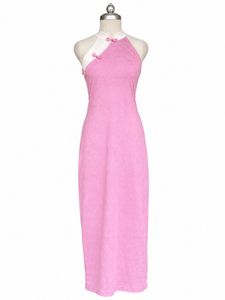Pink Halter Neck Cheongsam Dress