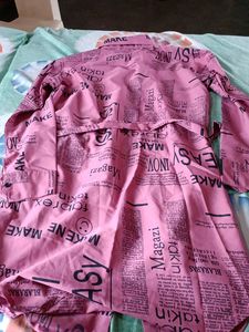 Newspaper Print Midi Dress And Shirt , Colour - Pink , Size- M