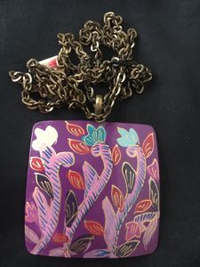 Floral Purple Handpainted Pendant Necklace