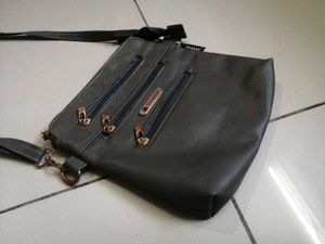 Premium Gray Leather Crossbody Bag