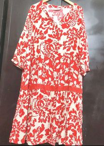 Red🔴Floral Printed Midi Dress For 48 Bust
