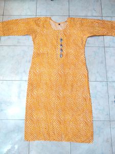 Yellow Cotton Stripes Kurta Top Kurti