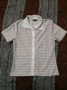 Striped Button-Up Polo Top