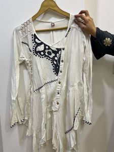 Boho Chic White Kurta with Black Embroidery