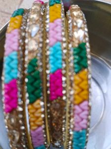 beautiful Pink color women were  4 set bangles  ne