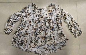 Floral Print Lace Trim Tunic Top